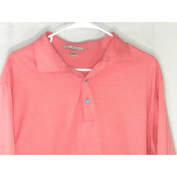 Peter Millar Polo Shirt Mens L Pink Pinstriped Golf Cotton Knit‎ Short Sleeve - Picture 3 of 10